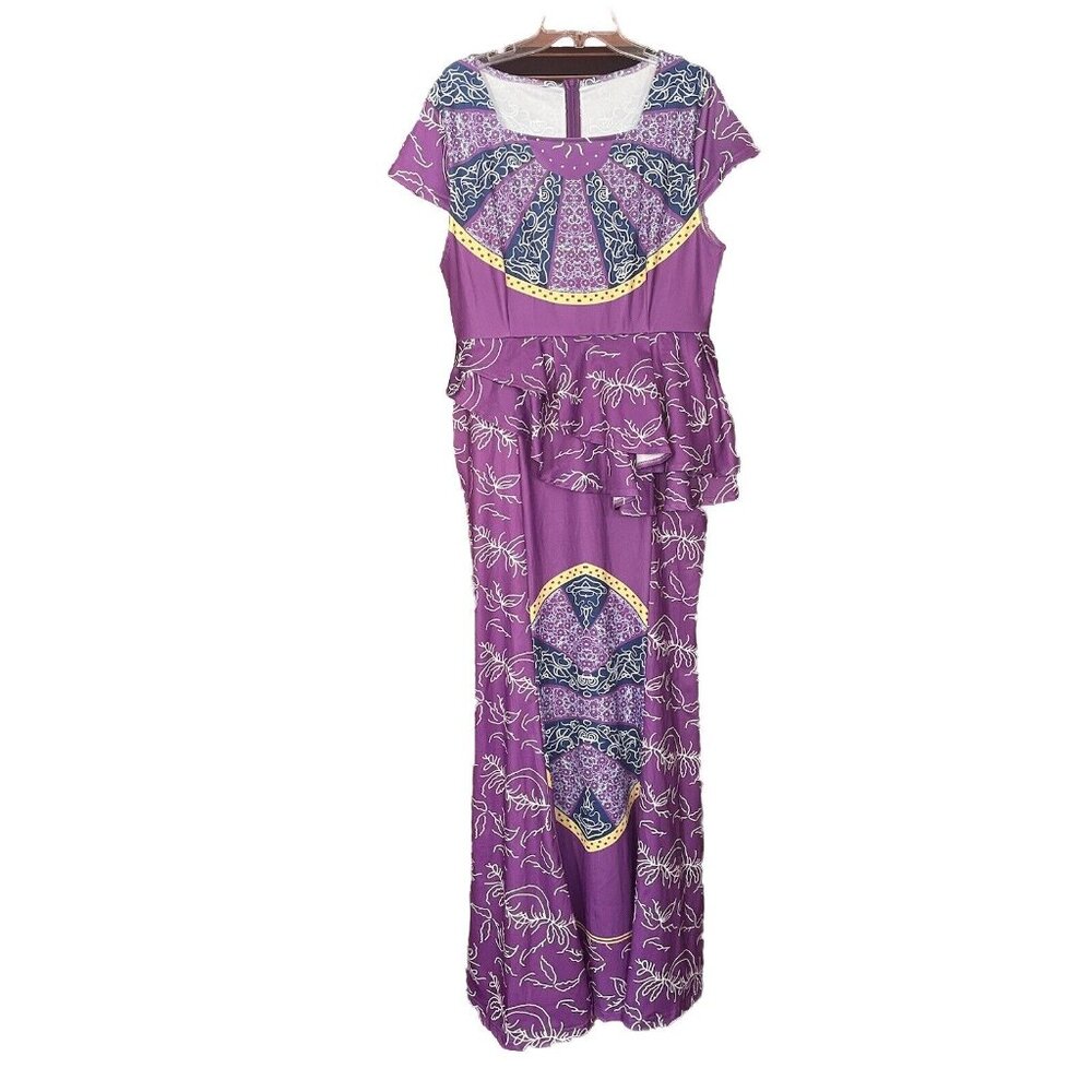African Mermaid Dress Cap Sleeve Square Neck Floor Length Geometric Womens 2XL - Picture 2 of 12